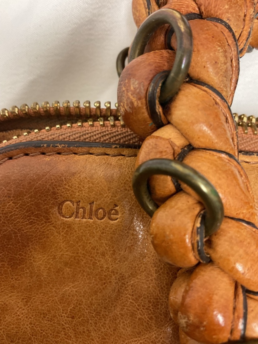 Chloé Paddington Style Tan Leather Satchel Braided Handles Gold Hardware - Picture 2 of 16